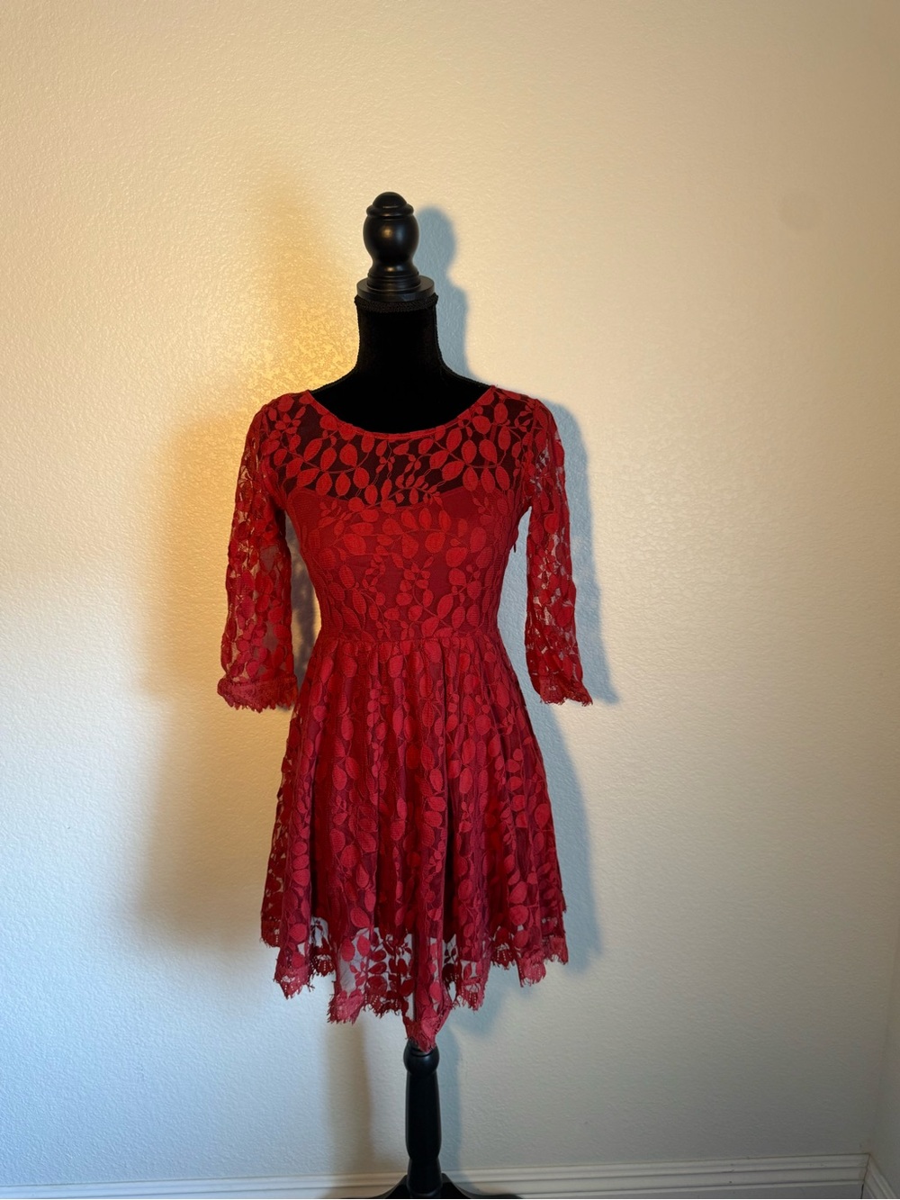 Free People Red Lace Fit & Flare Mini Dress